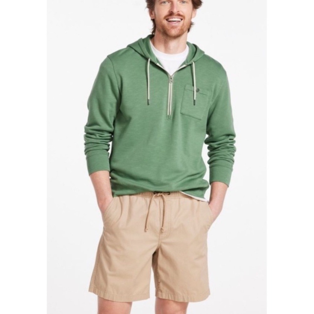L.L. Bean Lakewashed Cotton Quarter Zip Pullover Hoodie Green Men's Medium EUC